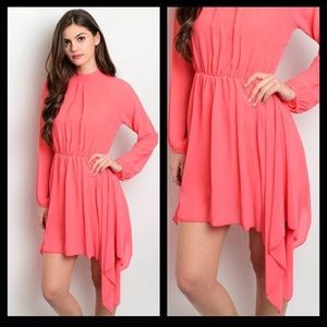 🆕Coral High Neck Asymmetrical Dress ⭐️